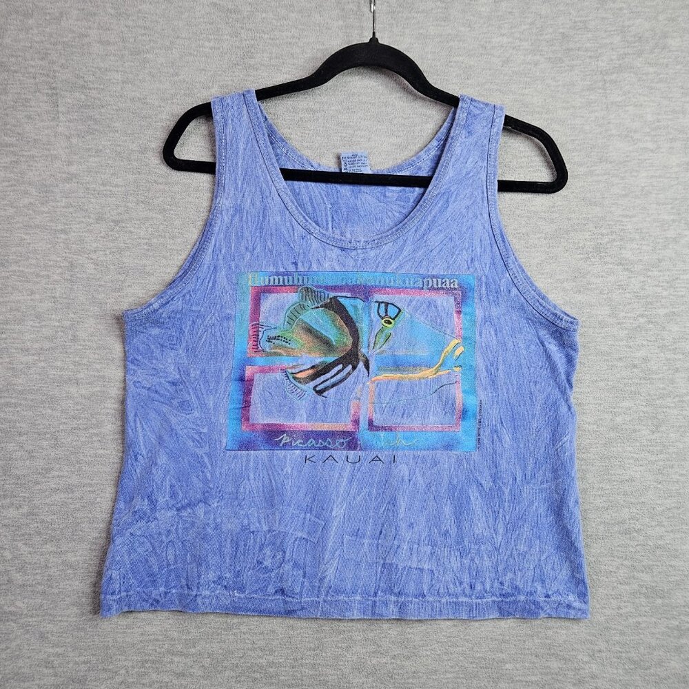 Vintage 90s Kauai Hawaii Fish Graphic Tank Top Cal Cru Unisex Adult Size L